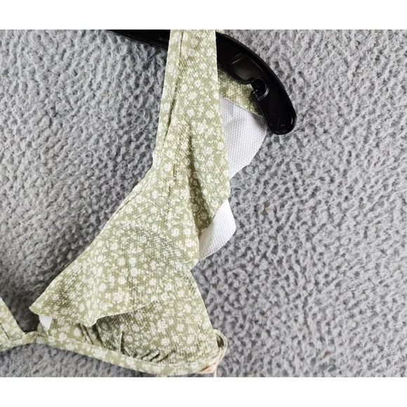 Eberjey Graziela Bikini Top Women's M Pear/Ivory Floral Ruffle Trim Tie Closure - Picture 4 of 15